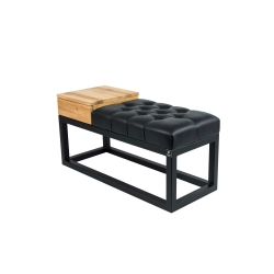 Ławka Pufa Pikowana Ekoskóra Czarny Guzik Tapicerowany Stal Czarny LPMS-28 Rozmiary od 50 cm do 200 cm