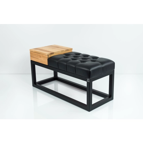 Ławka Pufa Pikowana Ekoskóra Czarny Guzik Tapicerowany Stal Czarny LPMS-28 Rozmiary od 50 cm do 200 cm