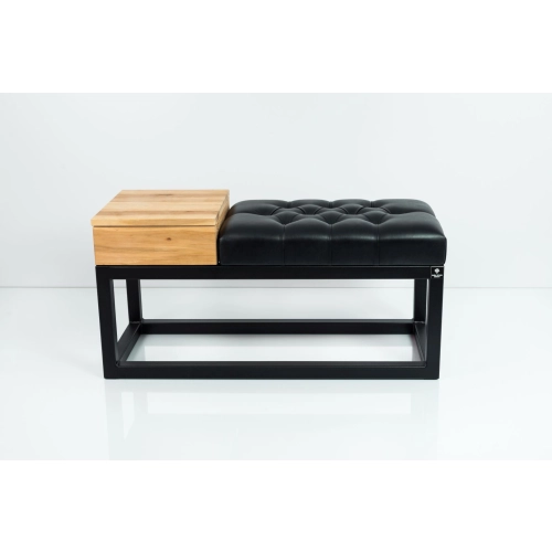 Ławka Pufa Pikowana Ekoskóra Czarny Guzik Tapicerowany Stal Czarny LPMS-28 Rozmiary od 50 cm do 200 cm