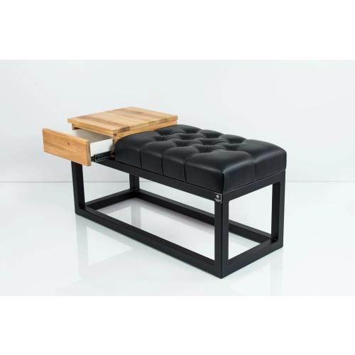 Ławka Pufa Pikowana Ekoskóra Czarny Guzik Tapicerowany Stal Czarny LPMS-28 Rozmiary od 50 cm do 200 cm