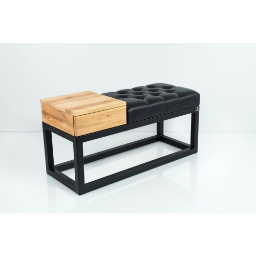 Ławka Pufa Pikowana Ekoskóra Czarny Guzik Tapicerowany Stal Czarny LPMS-28 Rozmiary od 50 cm do 200 cm