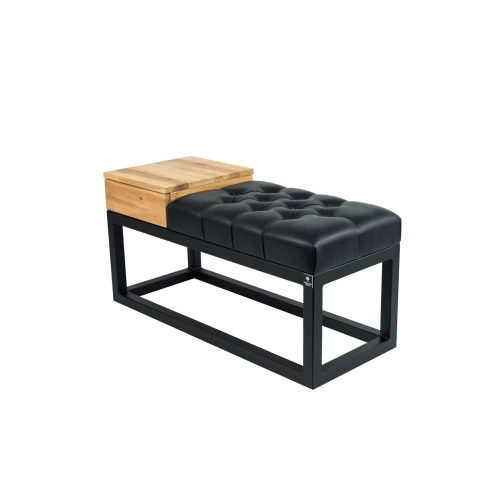 Ławka Pufa Pikowana Ekoskóra Czarny Guzik Tapicerowany Stal Czarny LPMS-28 Rozmiary od 50 cm do 200 cm