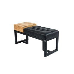 Ławka Pufa Pikowana Ekoskóra Czarny Guzik Tapicerowany Stal Czarny LPMS-29 Rozmiary od 50 cm do 200 cm