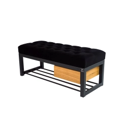 Ławka Pufa Pikowana Czarny Guzik Tapicerowany Stal LPMS-3 Rozmiary od 50 cm do 200 cm