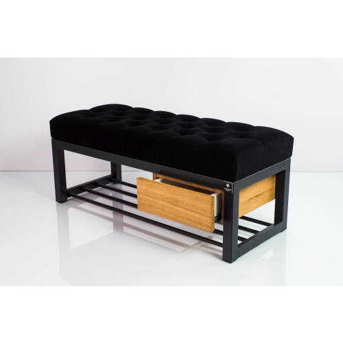 Ławka Pufa Pikowana Czarny Guzik Tapicerowany Stal LPMS-3 Rozmiary od 50 cm do 200 cm