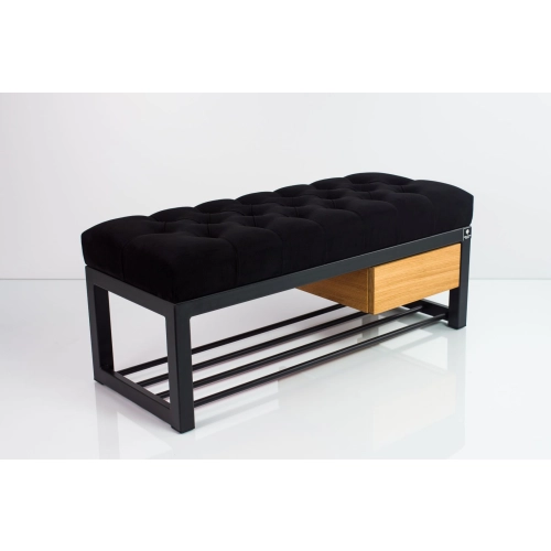 Ławka Pufa Pikowana Czarny Guzik Tapicerowany Stal LPMS-3 Rozmiary od 50 cm do 200 cm