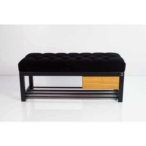 Ławka Pufa Pikowana Czarny Guzik Tapicerowany Stal LPMS-3 Rozmiary od 50 cm do 200 cm