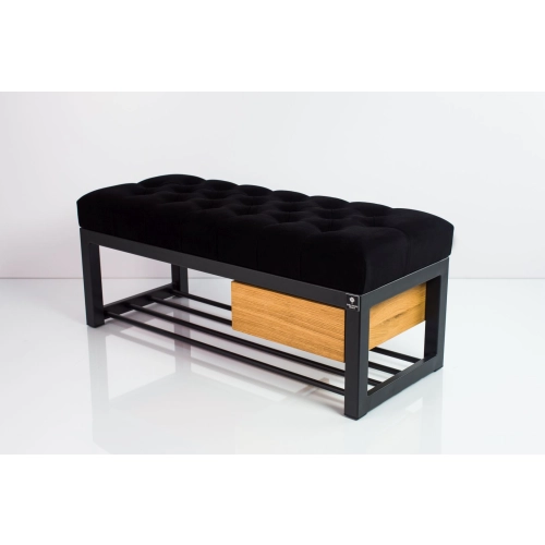 Ławka Pufa Pikowana Czarny Guzik Tapicerowany Stal LPMS-3 Rozmiary od 50 cm do 200 cm