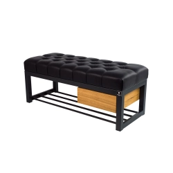 Ławka Pufa Pikowana Ekoskóra Czarny Stal LPMS-3 Rozmiary od 50 cm do 200 cm