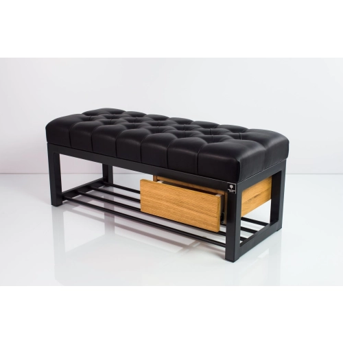 Ławka Pufa Pikowana Ekoskóra Czarny Stal LPMS-3 Rozmiary od 50 cm do 200 cm