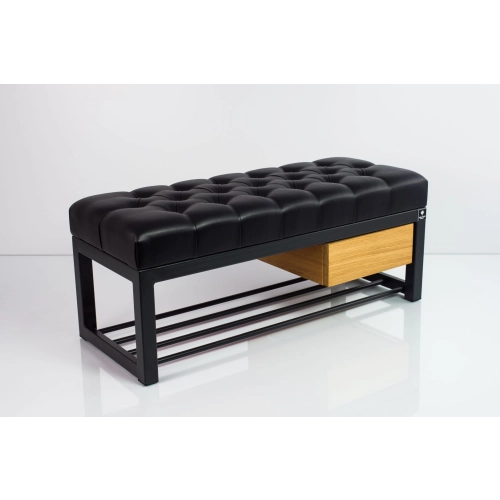 Ławka Pufa Pikowana Ekoskóra Czarny Stal LPMS-3 Rozmiary od 50 cm do 200 cm