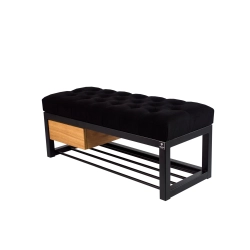 Ławka Pufa Pikowana Czarny Guzik Tapicerowany Stal LPMS-4 Rozmiary od 50 cm do 200 cm