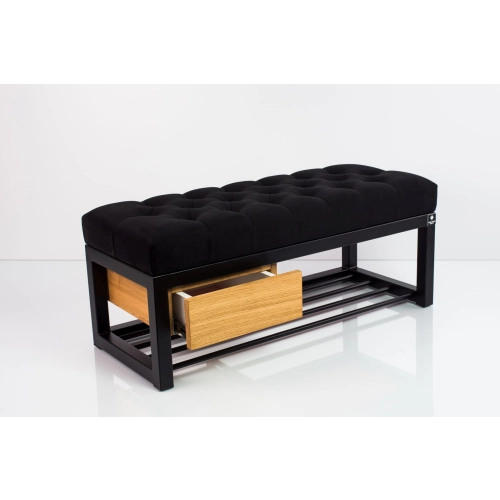 Ławka Pufa Pikowana Czarny Guzik Tapicerowany Stal LPMS-4 Rozmiary od 50 cm do 200 cm