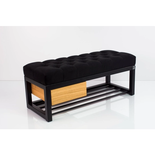 Ławka Pufa Pikowana Czarny Guzik Tapicerowany Stal LPMS-4 Rozmiary od 50 cm do 200 cm