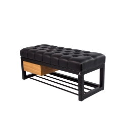 Ławka Pufa Pikowana Ekoskóra Czarny Stal LPMS-4 Rozmiary od 50 cm do 200 cm