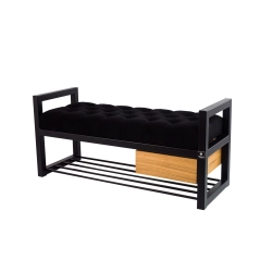 Ławka Pufa Pikowana Czarny Guzik Tapicerowany Stal LPMS-5 Rozmiary od 50 cm do 200 cm