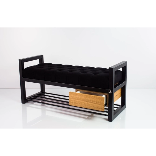 Ławka Pufa Pikowana Czarny Guzik Tapicerowany Stal LPMS-5 Rozmiary od 50 cm do 200 cm