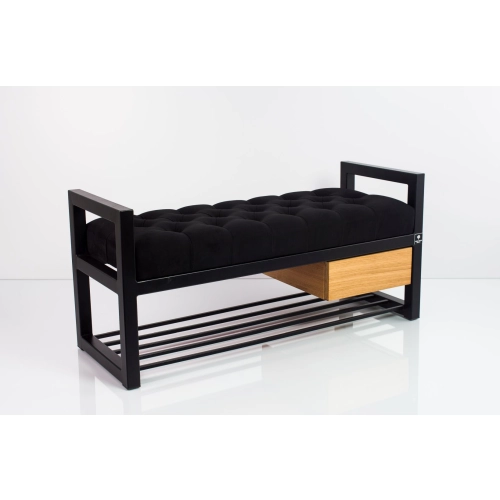 Ławka Pufa Pikowana Czarny Guzik Tapicerowany Stal LPMS-5 Rozmiary od 50 cm do 200 cm