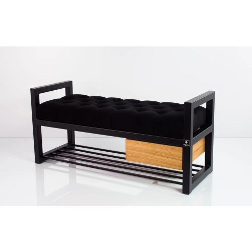 Ławka Pufa Pikowana Czarny Guzik Tapicerowany Stal LPMS-5 Rozmiary od 50 cm do 200 cm