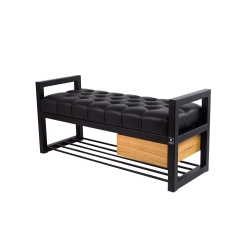 Ławka Pufa Pikowana Ekoskóra Czarny Stal LPMS-5 Rozmiary od 50 cm do 200 cm