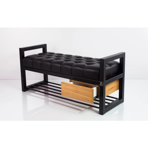 Ławka Pufa Pikowana Ekoskóra Czarny Stal LPMS-5 Rozmiary od 50 cm do 200 cm