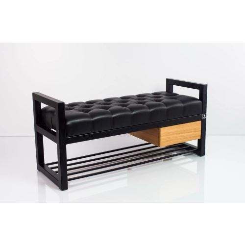 Ławka Pufa Pikowana Ekoskóra Czarny Stal LPMS-5 Rozmiary od 50 cm do 200 cm