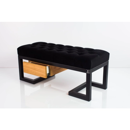 Ławka Pufa Pikowana Czarny Guzik Tapicerowany Stal LPMS-6 Rozmiary od 50 cm do 200 cm