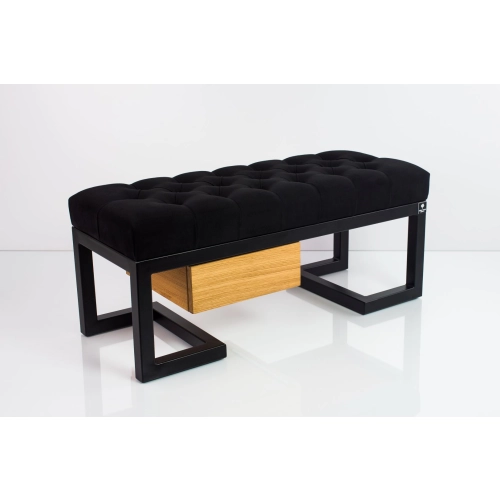 Ławka Pufa Pikowana Czarny Guzik Tapicerowany Stal LPMS-6 Rozmiary od 50 cm do 200 cm