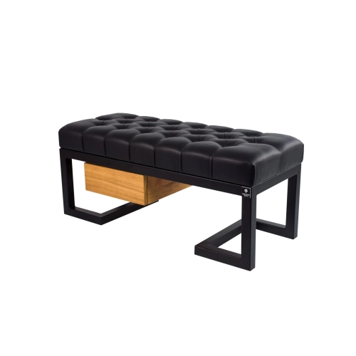 Ławka Pufa Pikowana Ekoskóra Czarny Stal LPMS-6 Rozmiary od 50 cm do 200 cm