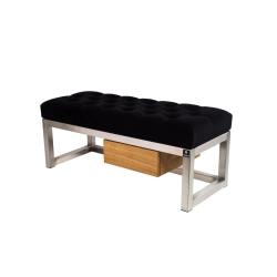 Ławka Pufa Pikowana Czarny Guzik Tapicerowany Stal Nierdzewna Szczotkowana / Polerowana LPMS-7 Rozmiary od 50 cm do 200 cm