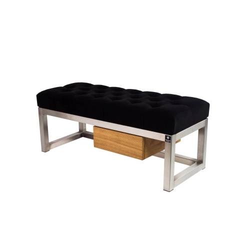 Ławka Pufa Pikowana Czarny Guzik Tapicerowany Stal Nierdzewna Szczotkowana / Polerowana LPMS-7 Rozmiary od 50 cm do 200 cm