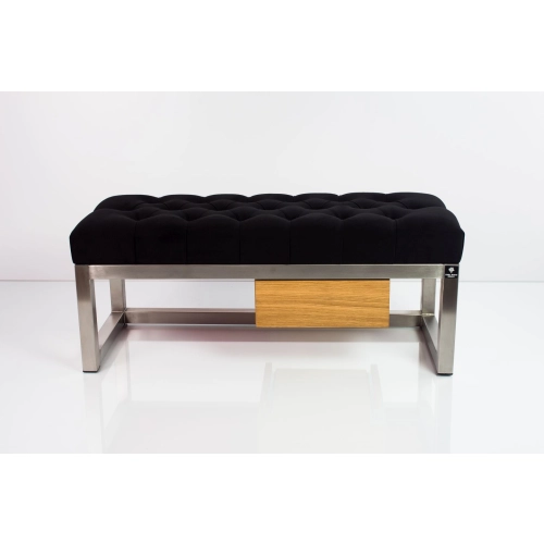 Ławka Pufa Pikowana Czarny Guzik Tapicerowany Stal Nierdzewna Szczotkowana / Polerowana LPMS-7 Rozmiary od 50 cm do 200 cm