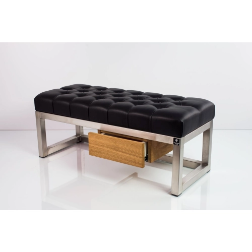Ławka Pufa Pikowana Ekoskóra Czarny Stal Nierdzewna Szczotkowana / Polerowana LPMS-7 Rozmiary od 50 cm do 200 cm