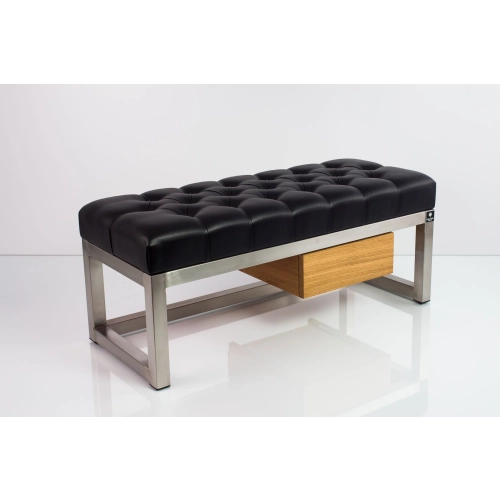 Ławka Pufa Pikowana Ekoskóra Czarny Stal Nierdzewna Szczotkowana / Polerowana LPMS-7 Rozmiary od 50 cm do 200 cm