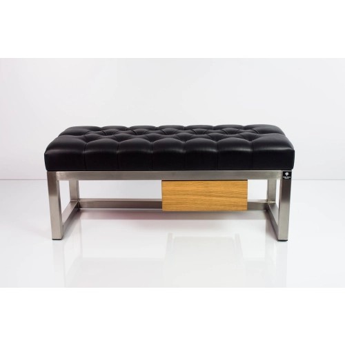 Ławka Pufa Pikowana Ekoskóra Czarny Stal Nierdzewna Szczotkowana / Polerowana LPMS-7 Rozmiary od 50 cm do 200 cm
