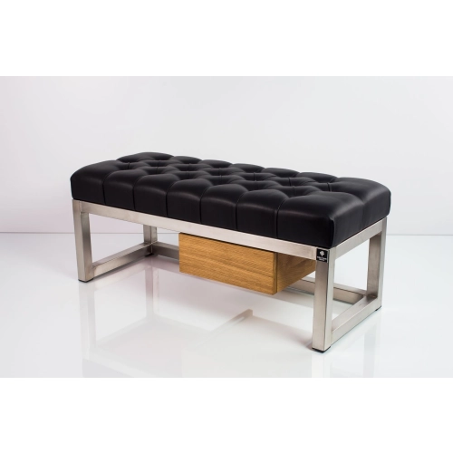 Ławka Pufa Pikowana Ekoskóra Czarny Stal Nierdzewna Szczotkowana / Polerowana LPMS-7 Rozmiary od 50 cm do 200 cm