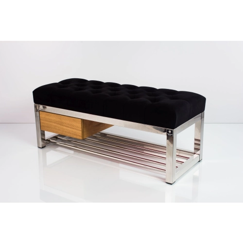 Ławka Pufa Pikowana Czarny Guzik Tapicerowany Stal Nierdzewna Szczotkowana / Polerowana LPMS-8 Rozmiary od 50 cm do 200 cm