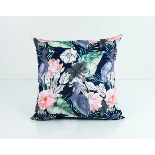 Poduszka Kwadratowa Welur Akwarela Kwiaty Ptak