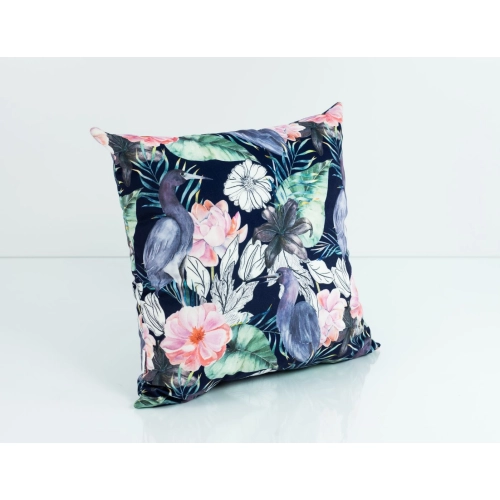 Poduszka Kwadratowa Welur Akwarela Kwiaty Ptak