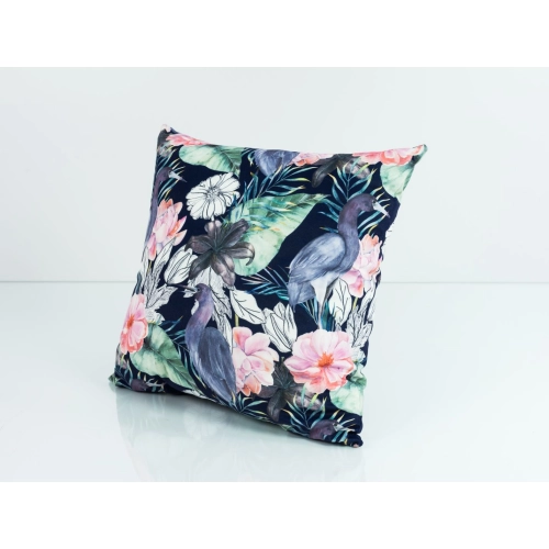 Poduszka Kwadratowa Welur Akwarela Kwiaty Ptak