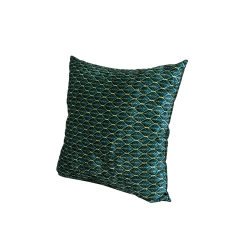 Poduszka Kwadratowa Welur Złote Liście Zieleń 03