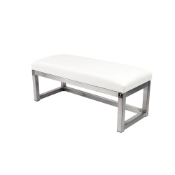 Ławka Pufa Tapicerowana Siedzisko Gładkie Ekoskóra Biały Stal Nierdzewna Szczotkowana / Polerowana LGM-2 Rozmiary od 50 cm do 200 cm