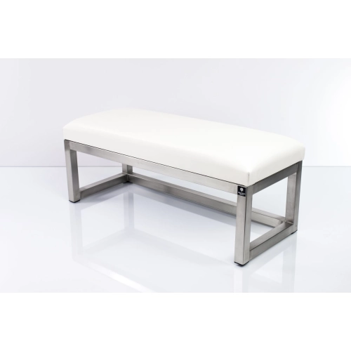 Ławka Pufa Tapicerowana Siedzisko Gładkie Ekoskóra Biały Stal Nierdzewna Szczotkowana / Polerowana LGM-2 Rozmiary od 50 cm do 200 cm