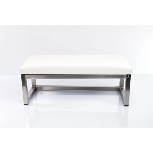 Ławka Pufa Tapicerowana Siedzisko Gładkie Ekoskóra Biały Stal Nierdzewna Szczotkowana / Polerowana LGM-2 Rozmiary od 50 cm do 200 cm