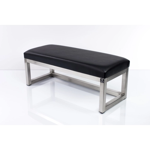 Ławka Pufa Tapicerowana Siedzisko Gładkie Ekoskóra Czarny Stal Nierdzewna Szczotkowana / Polerowana LGM-2 Rozmiary od 50 cm do 200 cm