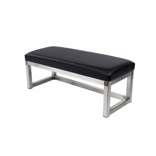 Ławka Pufa Tapicerowana Siedzisko Gładkie Ekoskóra Czarny Stal Nierdzewna Szczotkowana / Polerowana LGM-2 Rozmiary od 50 cm do 200 cm
