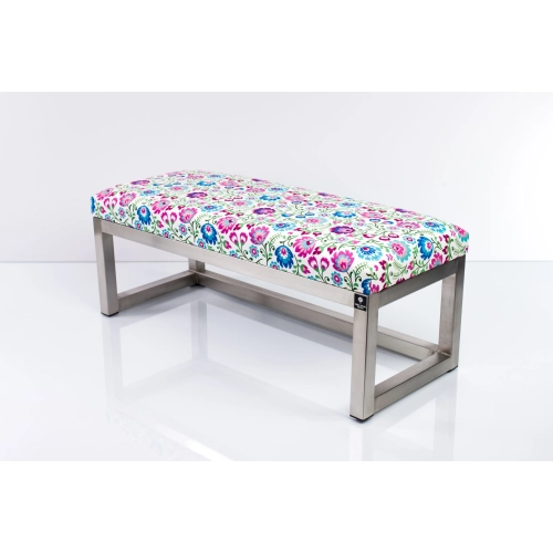 Ławka Pufa Tapicerowana Kwiaty Łowieckie Stal Nierdzewna Szczotkowana / Polerowana LGM-2 Rozmiary od 50 cm do 200 cm