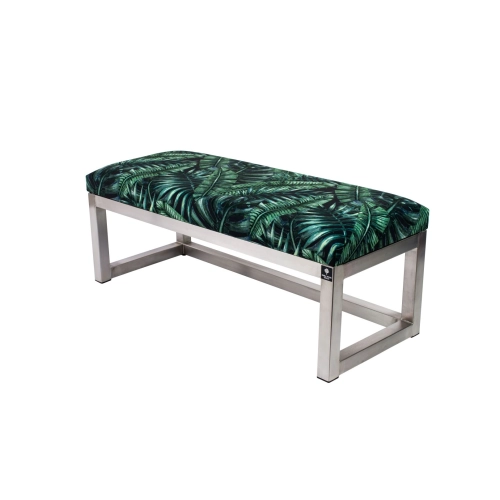 Ławka Pufa Tapicerowana Liście Tropikalne Stal Nierdzewna Szczotkowana / Polerowana LGM-2 Rozmiary od 50 cm do 200 cm