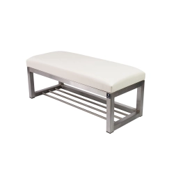 Ławka Pufa Tapicerowana Siedzisko Gładkie Ekoskóra Biały Stal Nierdzewna Szczotkowana / Polerowana LGM-3 Rozmiary od 50 cm do 200 cm