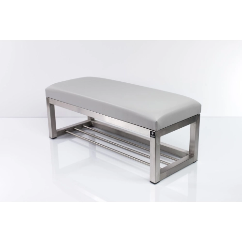 Ławka Pufa Tapicerowana Siedzisko Gładkie Ekoskóra Popiel Stal Nierdzewna Szczotkowana / Polerowana LGM-3 Rozmiary od 50 cm do 200 cm